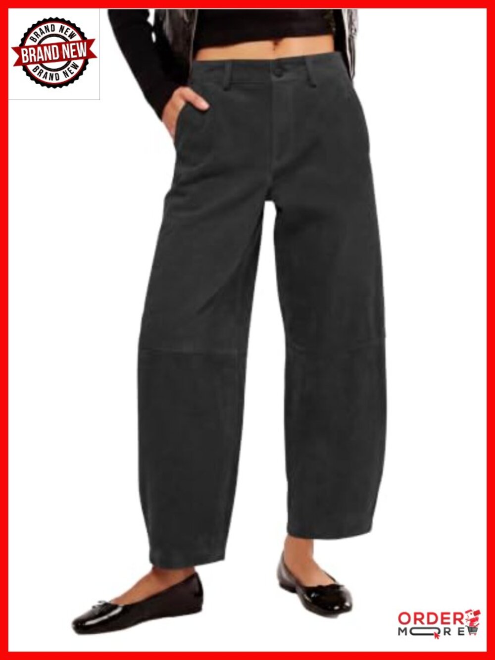 Faux Suede Barrel Pants High Waisted Wide Leg Trousers